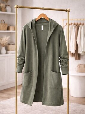Athleta Harmony Wrap Hoodie XS Green Open Front Cardigan Thumbholes